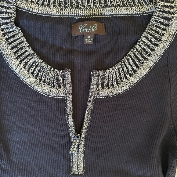 Camille La Vie Navy Sweater with Silver Accents - Picture 2 of 2